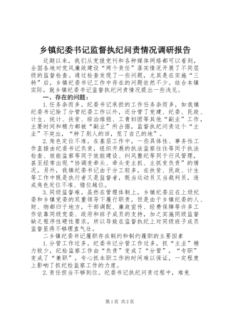 乡镇纪委书记监督执纪问责情况调研报告