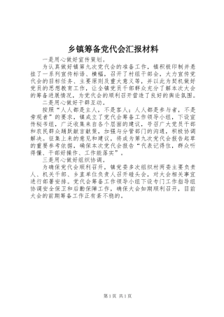 乡镇筹备党代会汇报材料