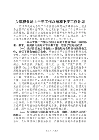 乡镇粮食局上半年工作总结和下步工作计划