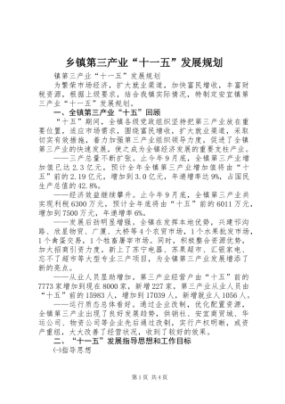 乡镇第三产业“十一五”发展规划