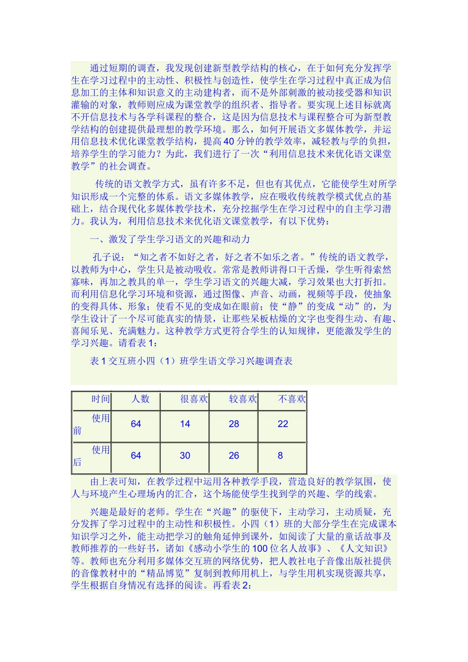 优化语文教学调查问卷_第1页