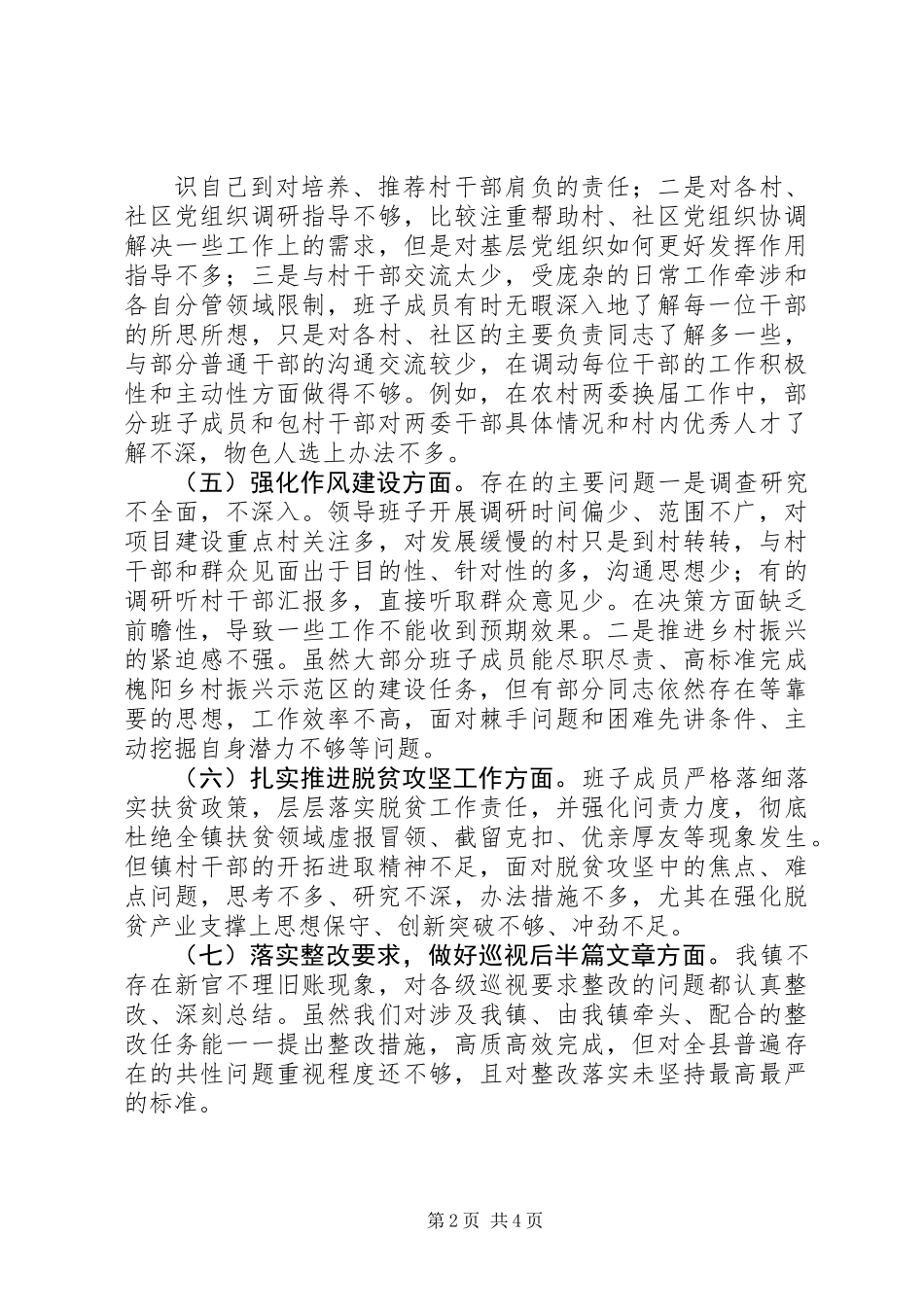 乡镇班子巡视整改民主生活个人会对照检查材料_第2页