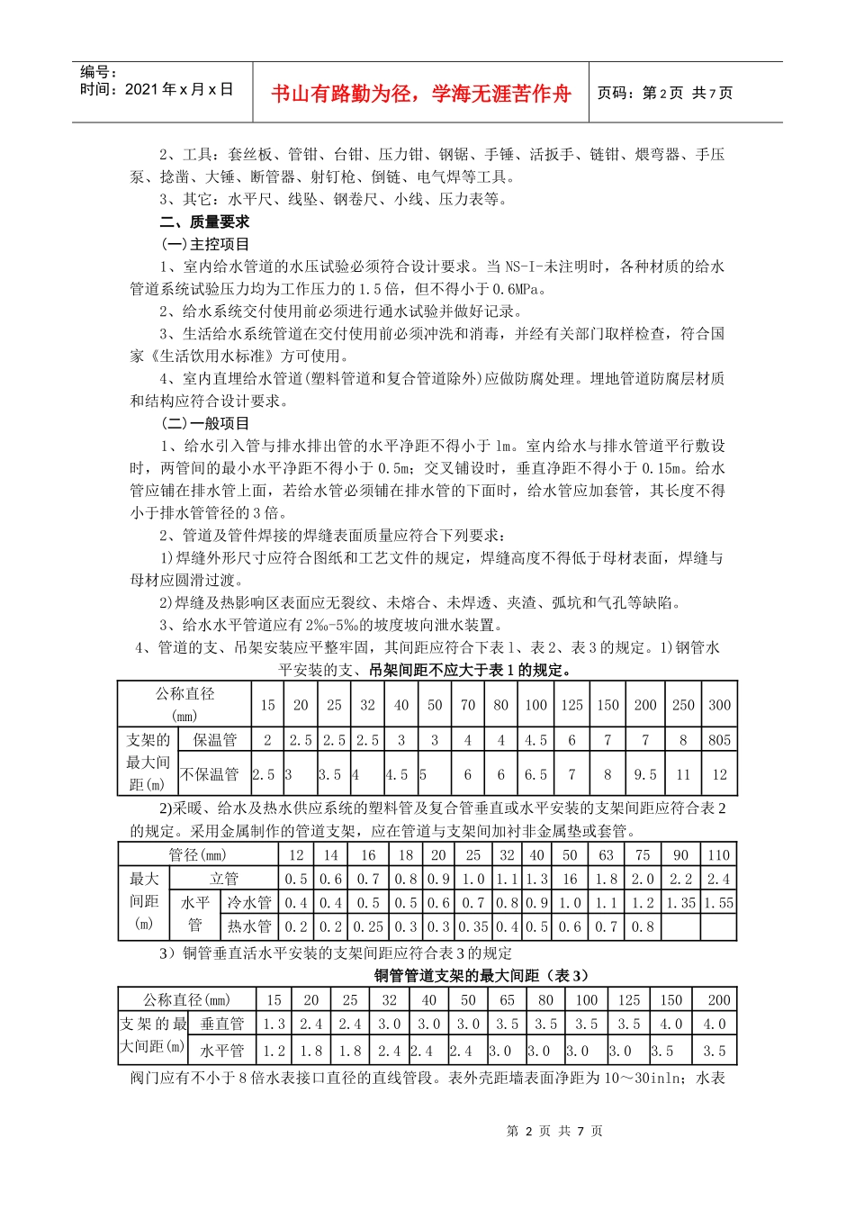 室内给水管道安装工程 技术交底_第2页