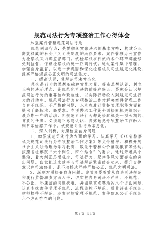 规范司法行为专项整治工作心得体会 