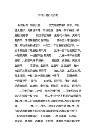 玄幻小说丹药丹方