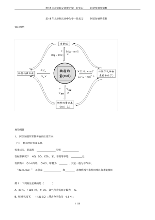 2018年北京顺义高中化学一轮复习阿伏加德罗常数