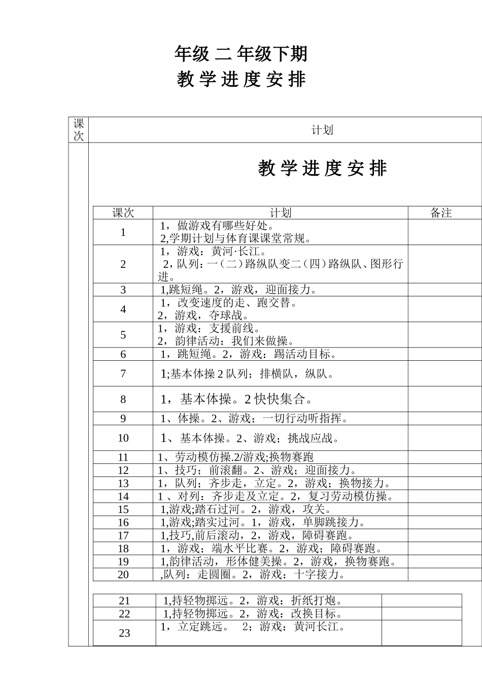 元方小学二年级体育学科教学工作计划_第3页