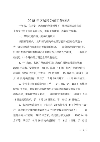 2018年区城投公司工作总结