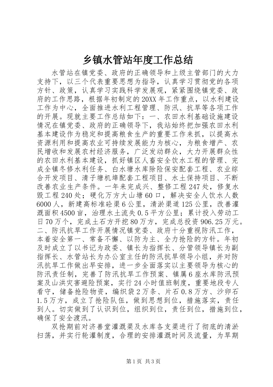 乡镇水管站年度工作总结_第1页