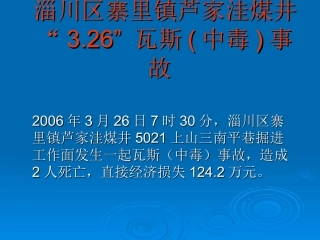 淄川区寨里镇芦家洼3.26瓦斯(中毒)事故