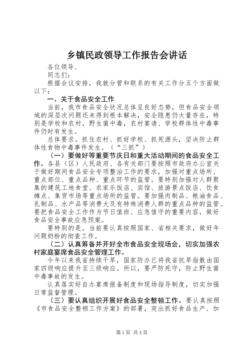 乡镇民政领导工作报告会讲话_第1页