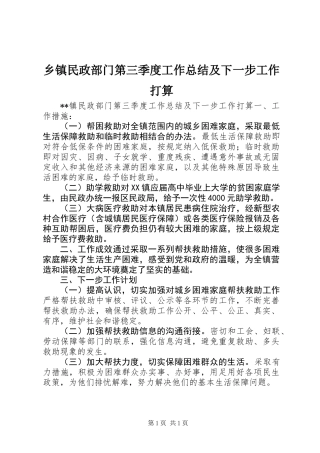 乡镇民政部门第三季度工作总结及下一步工作打算 (2)
