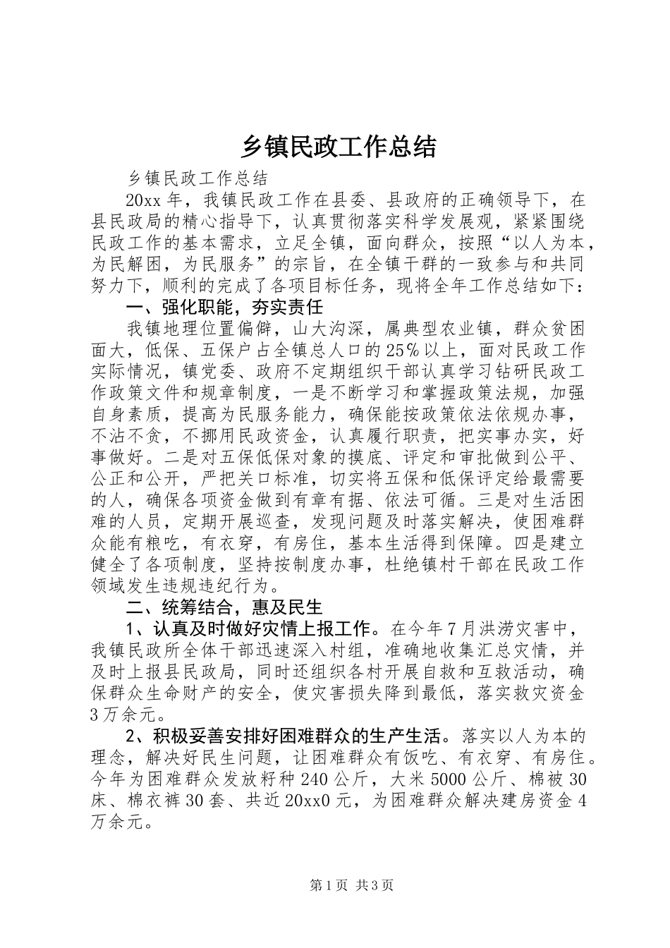 乡镇民政工作总结 (2)_第1页