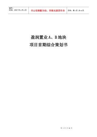 房地产前期项目综合策划书培训资料