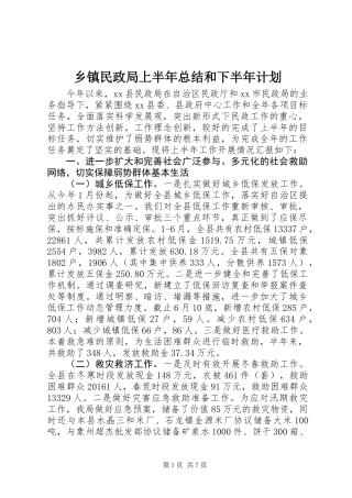 乡镇民政局上半年总结和下半年计划