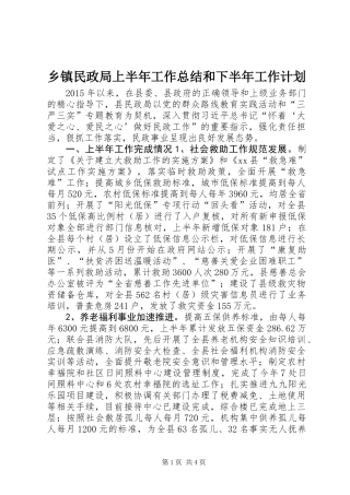 乡镇民政局上半年工作总结和下半年工作计划