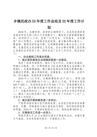 乡镇民政办XX年度工作总结及XX年度工作计划