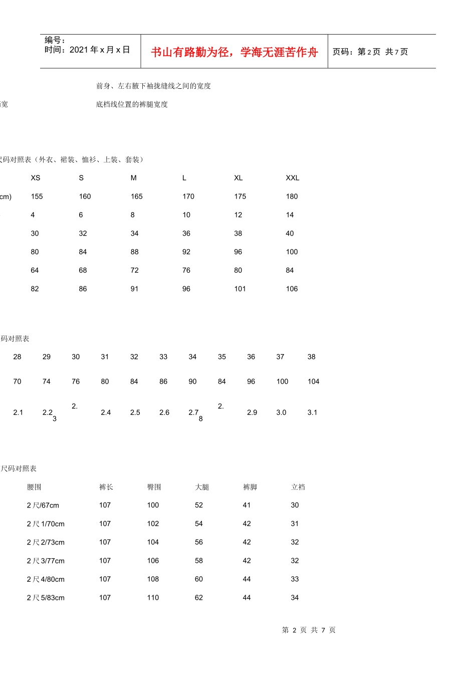 女装、男装、内衣尺码详细对照表_第2页