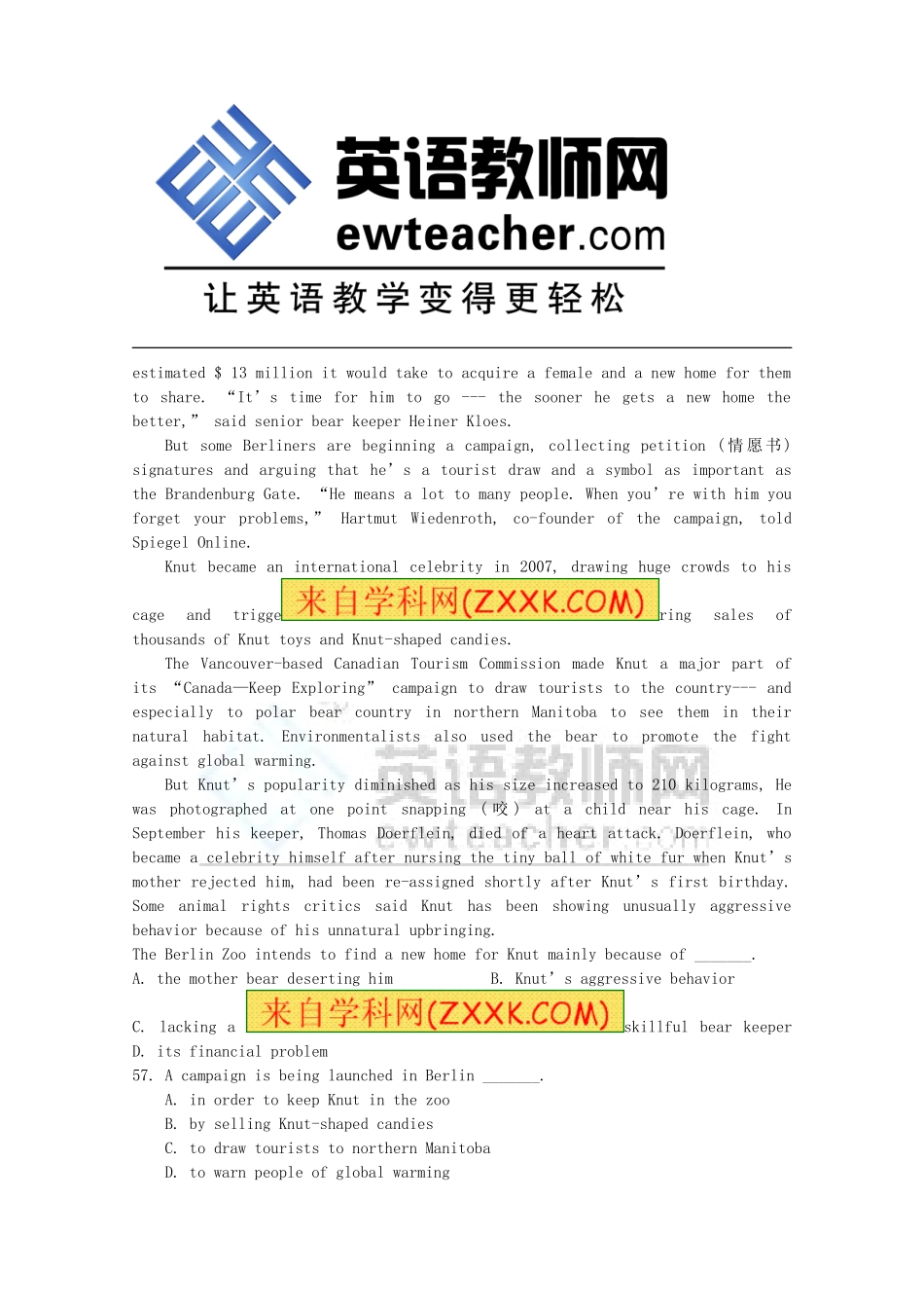 北京市东城区2014高考英语阅读理解学生联合自选（3）_第3页