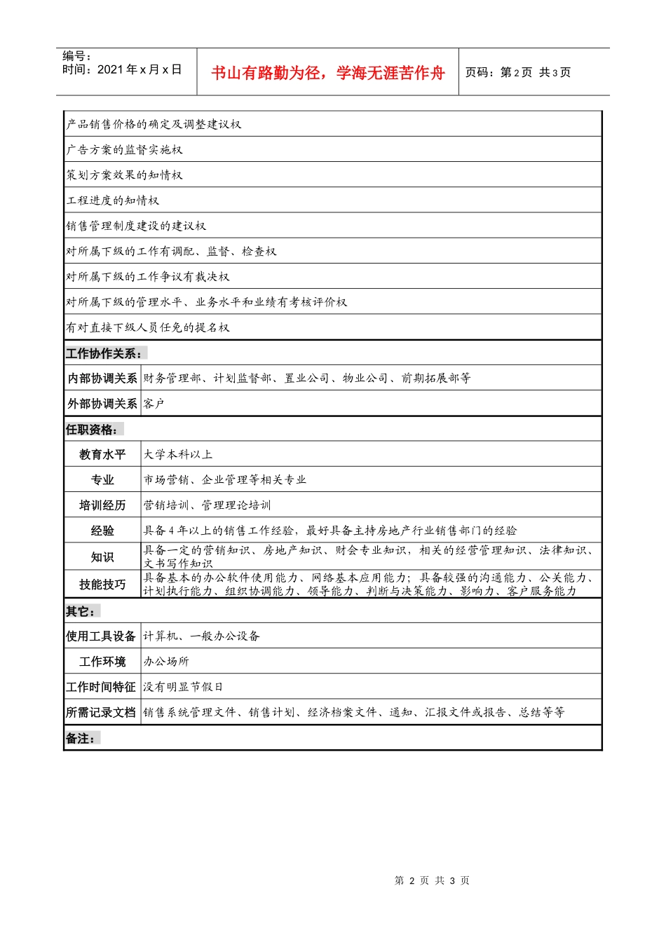 某集团置业公司销售经理职务说明书书_第2页