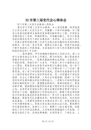 XX市第三届党代会心得体会 