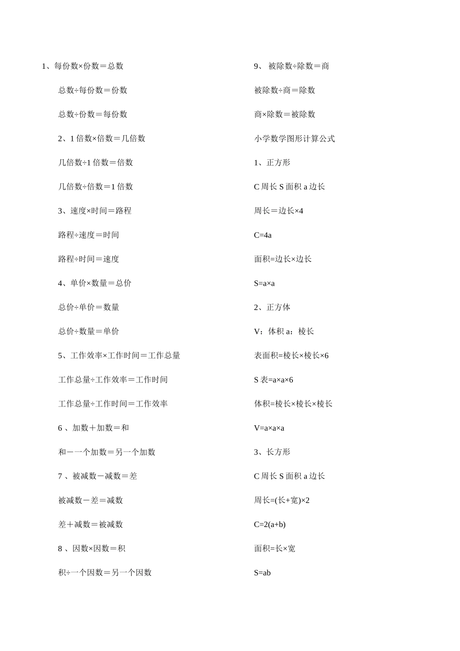小学一至六年级数学公式完整版_第2页