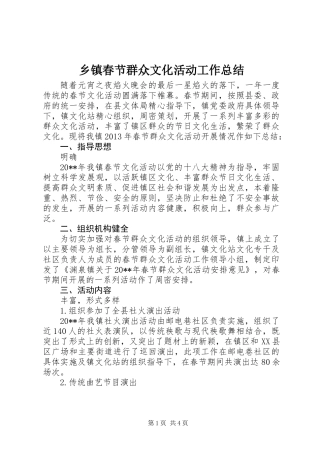 乡镇春节群众文化活动工作总结