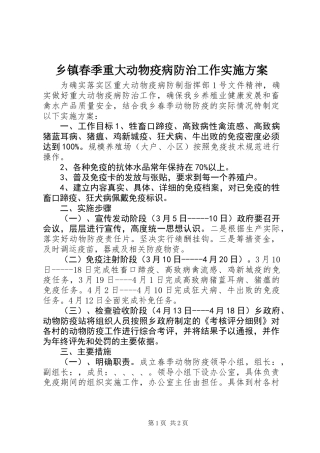 乡镇春季重大动物疫病防治工作实施方案