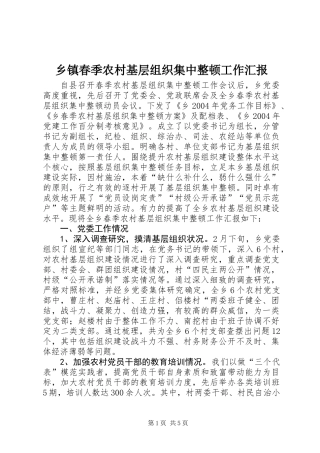 乡镇春季农村基层组织集中整顿工作汇报
