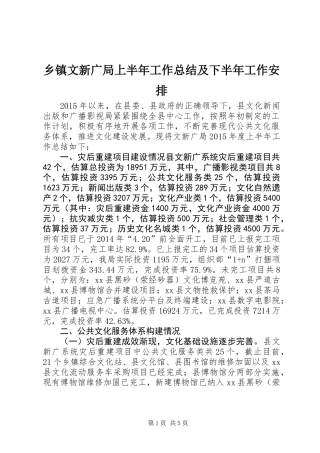 乡镇文新广局上半年工作总结及下半年工作安排