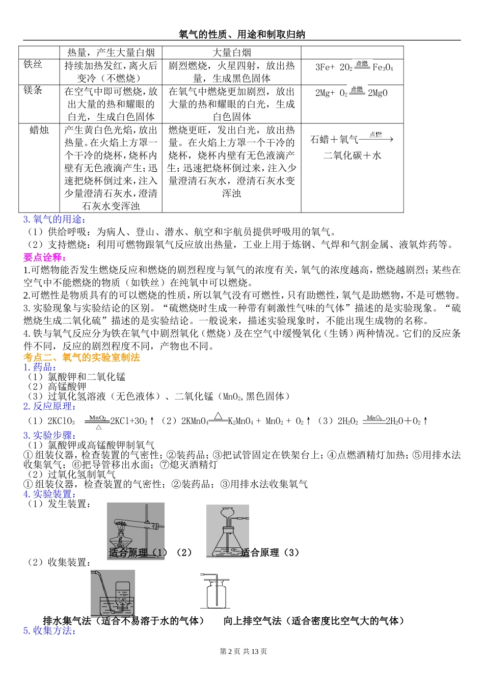 氧气的性质、用途和制取归纳_第2页