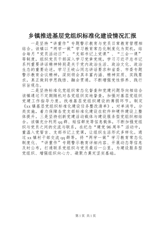 乡镇推进基层党组织标准化建设情况汇报