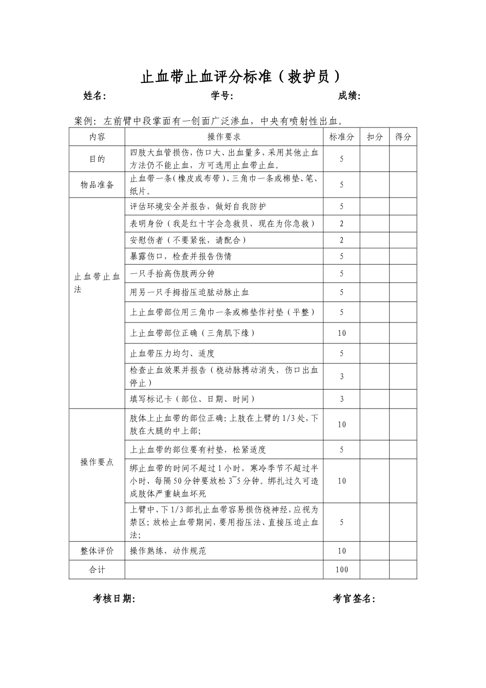 止血带操作评分表_第1页