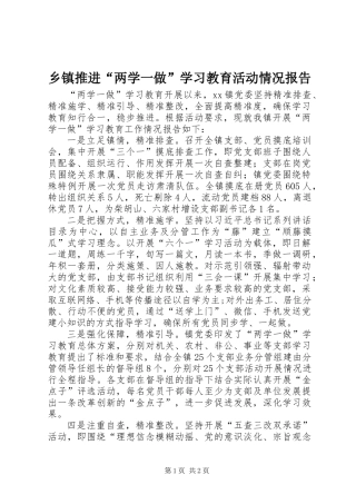 乡镇推进“两学一做”学习教育活动情况报告