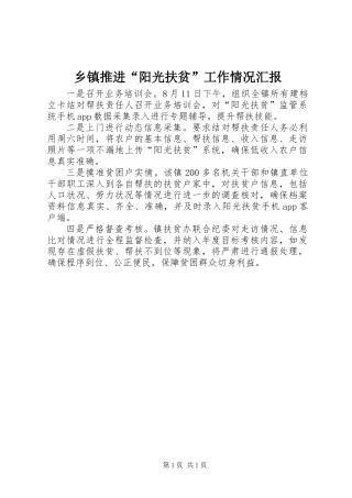 乡镇推进“阳光扶贫”工作情况汇报