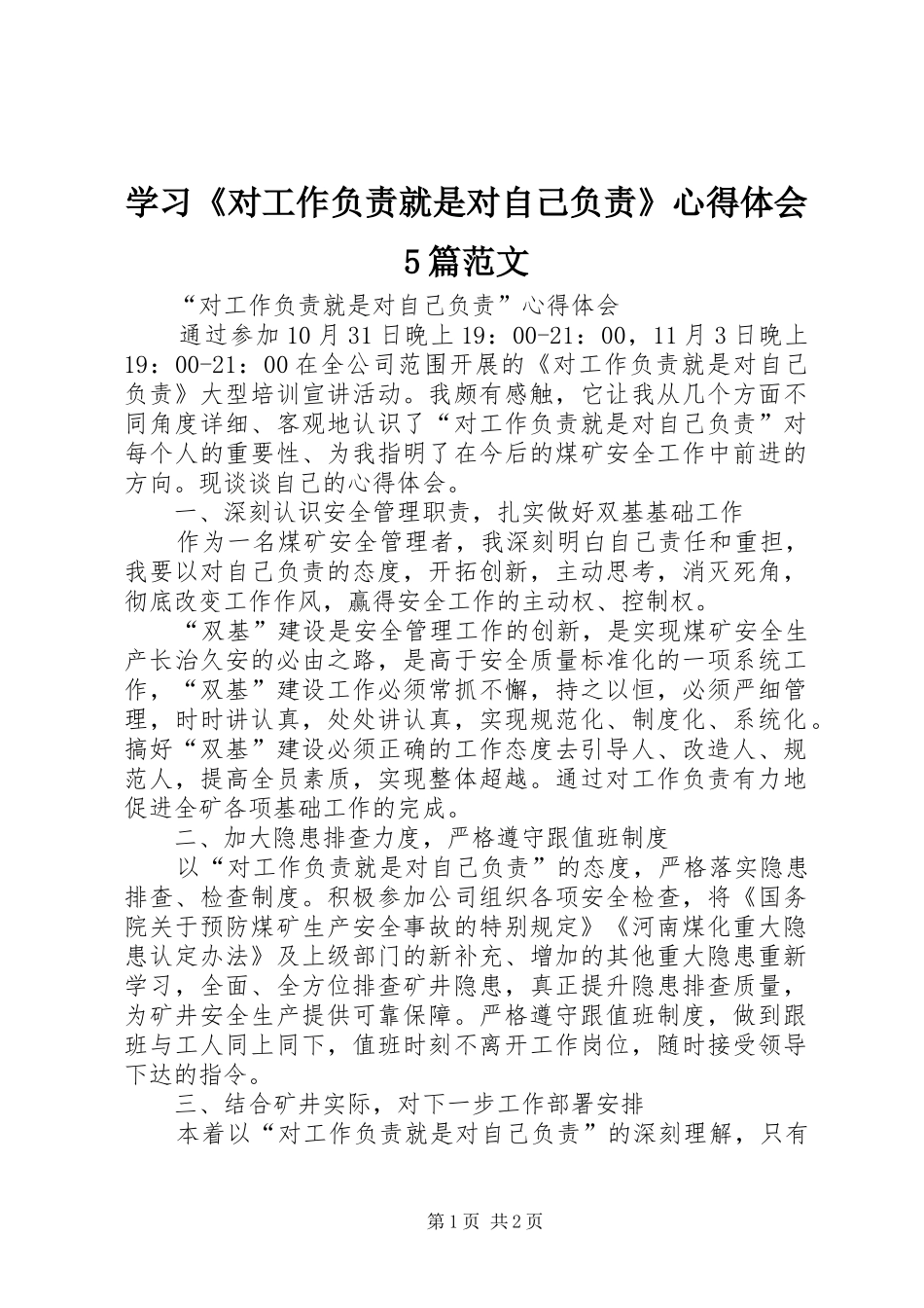 学习《对工作负责就是对自己负责》心得体会5篇范文_1_第1页