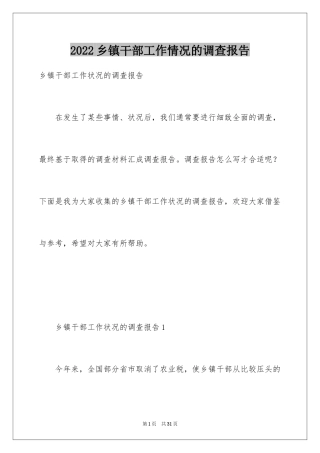 2024乡镇干部工作情况的调查报告