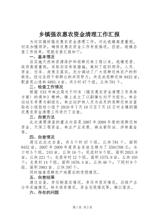 乡镇强农惠农资金清理工作汇报