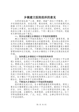 乡镇建立医院组织的意见