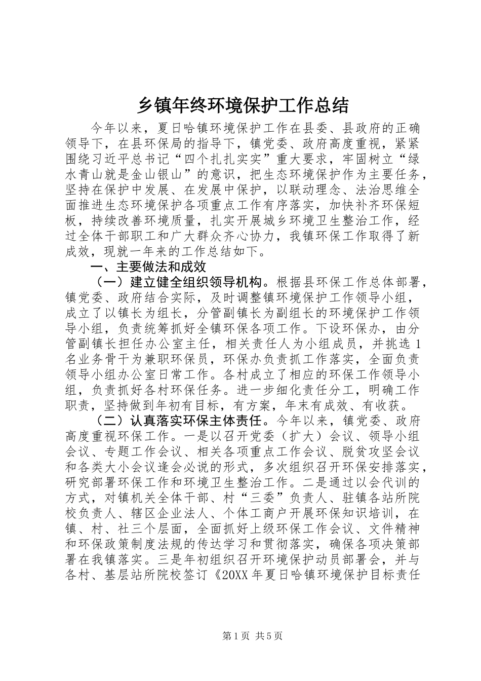 乡镇年终环境保护工作总结 (2)_第1页