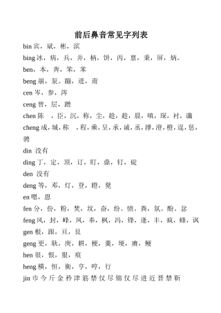 最全版小学生前后鼻音常见字列表