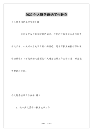 2024个人财务出纳工作计划