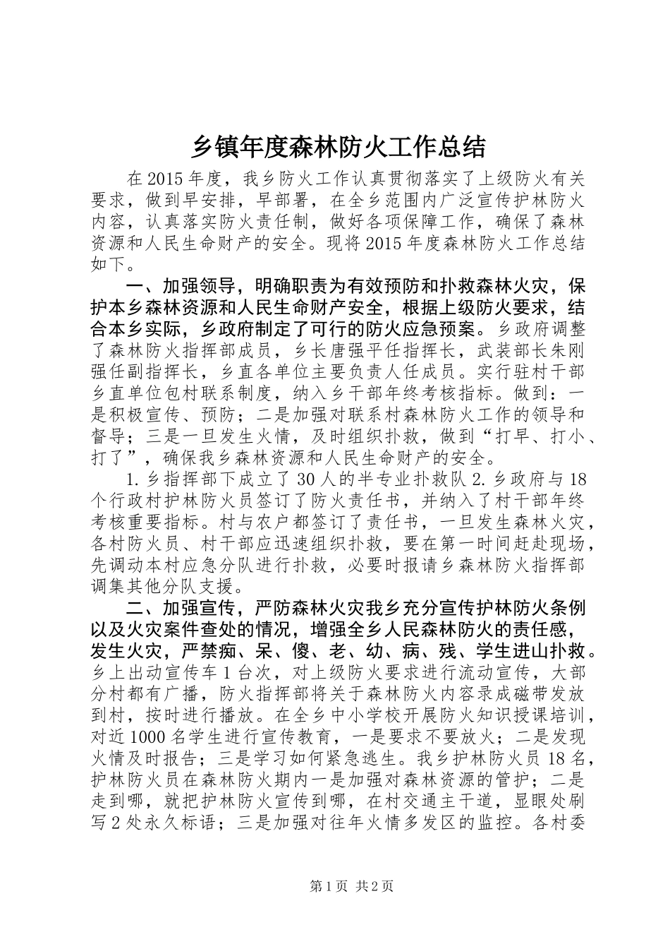 乡镇年度森林防火工作总结_1_第1页