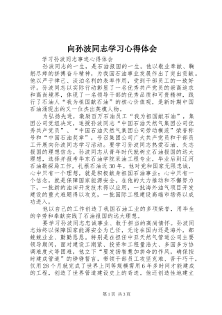 向孙波同志学习心得体会 