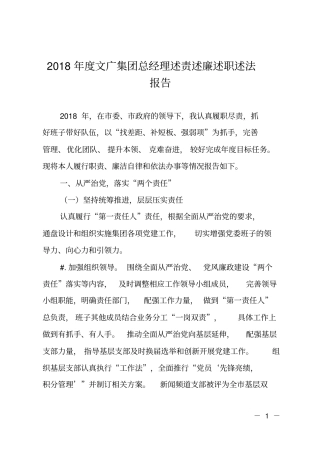 2018年文广集团总经理述责述廉述职述法报告