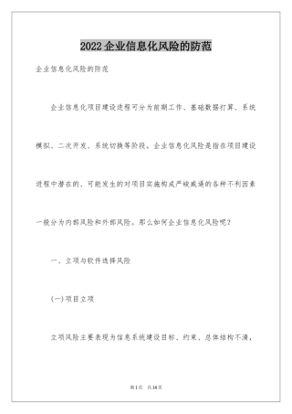 2024企业信息化风险的防范