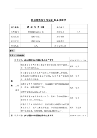 通信专责B岗位说明书