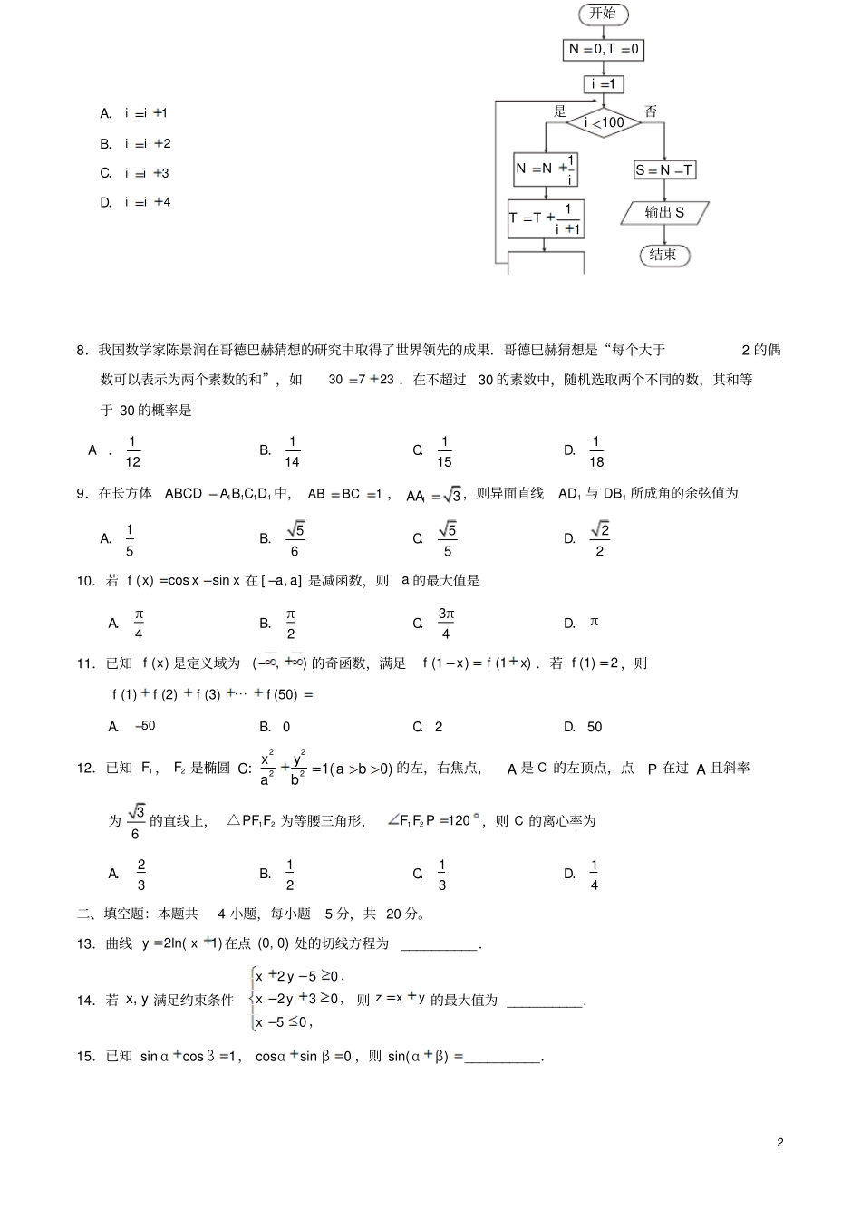 2018年普通高等学校招生全国统一考试数学试题理全国卷二_第2页