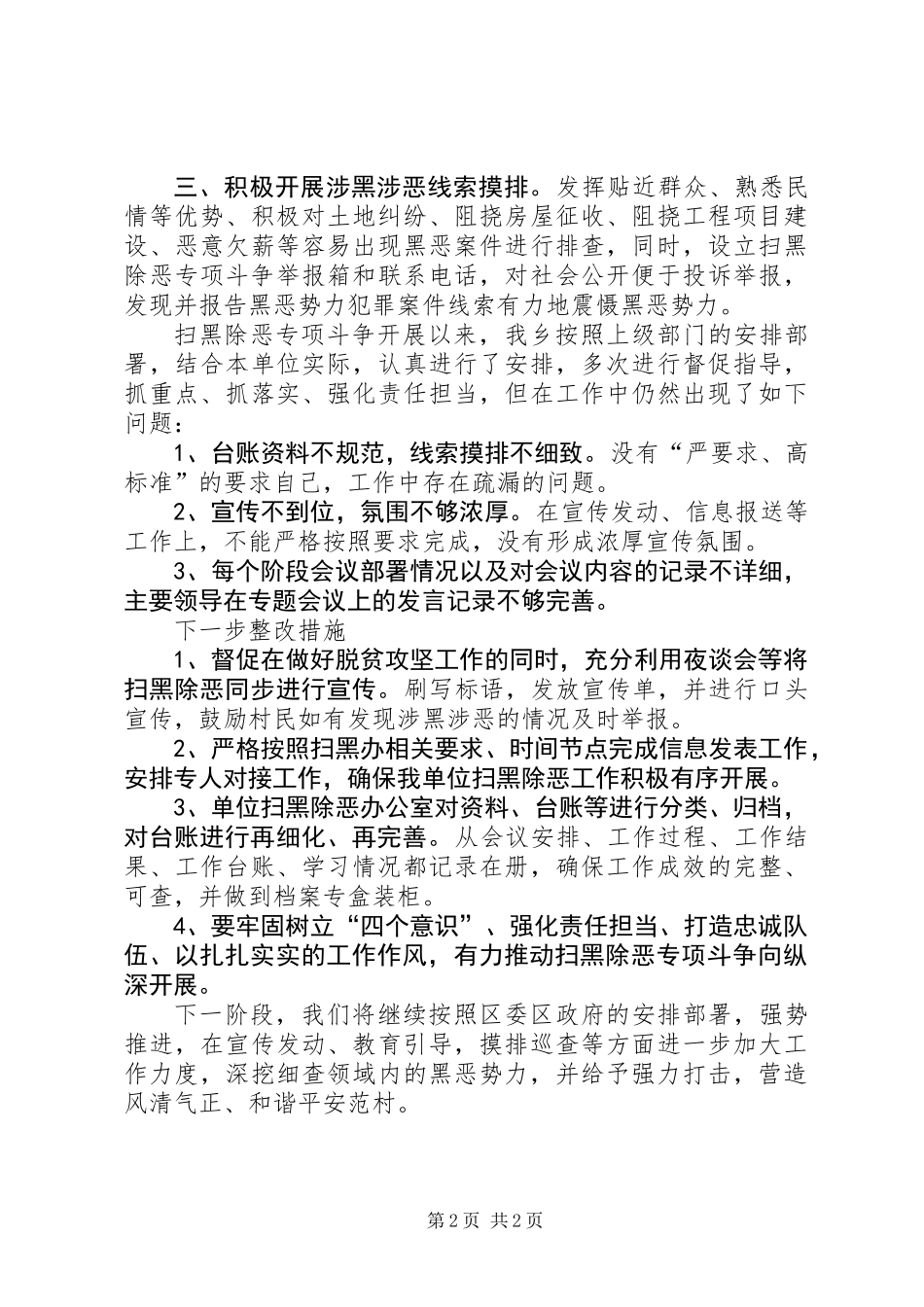 乡镇平安建设暨扫黑除恶专项斗争工作自查报告_第2页