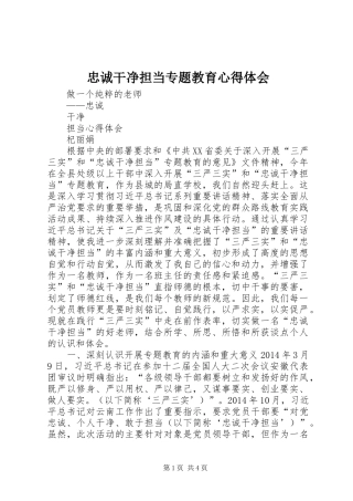 忠诚干净担当专题教育心得体会 